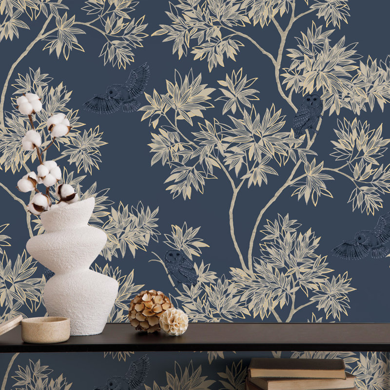 Shanieka Floral Metallic Wallpaper Double Roll, Indigo Navy