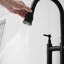 Robinet d'évier de cuisine avec bec rétractable, noir, 3 trous 2 poignées, acier inoxydable, remplissage en céramique, rétractable de style moderne-1117098622