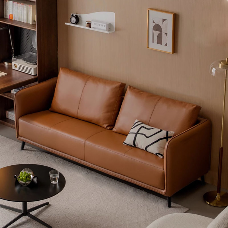 Canapé 78,74 po moderne brun minimaliste avec surfaces de contact en cuir fleur, H 32,28 po x l 78,74 po x P 28,35 po
