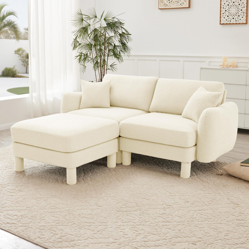 Canapé modulaire en tissu 2 places avec repose-pieds amovible Boucle, Polyester beige