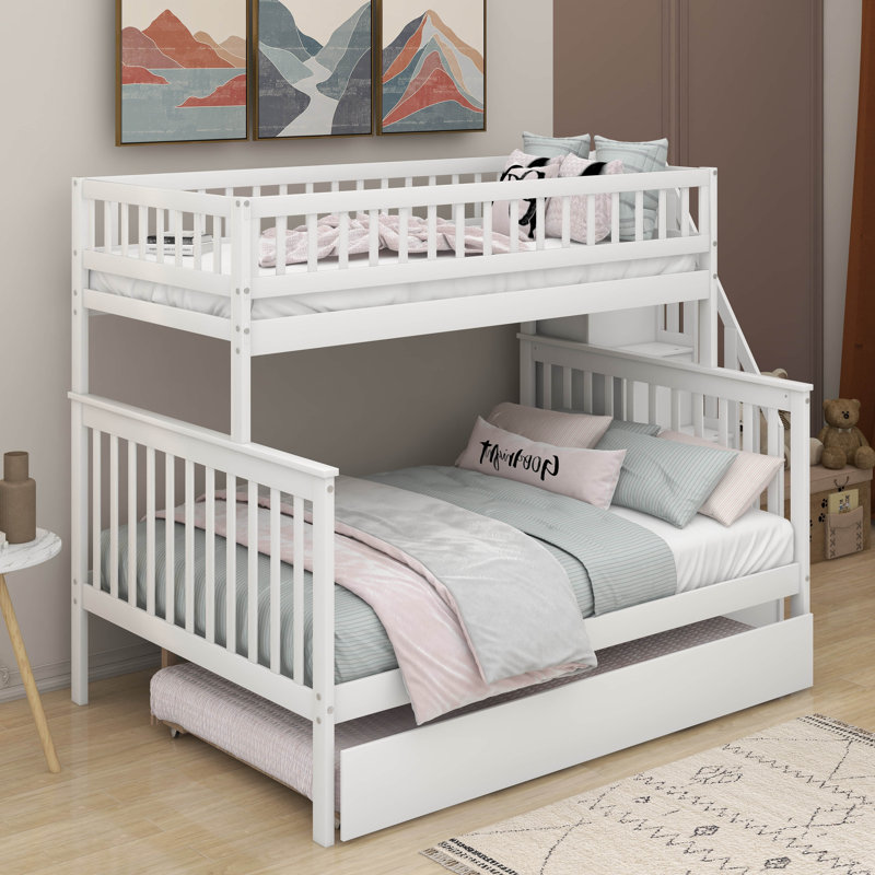 Twin Over Full Bunk Bed With Trundle, White