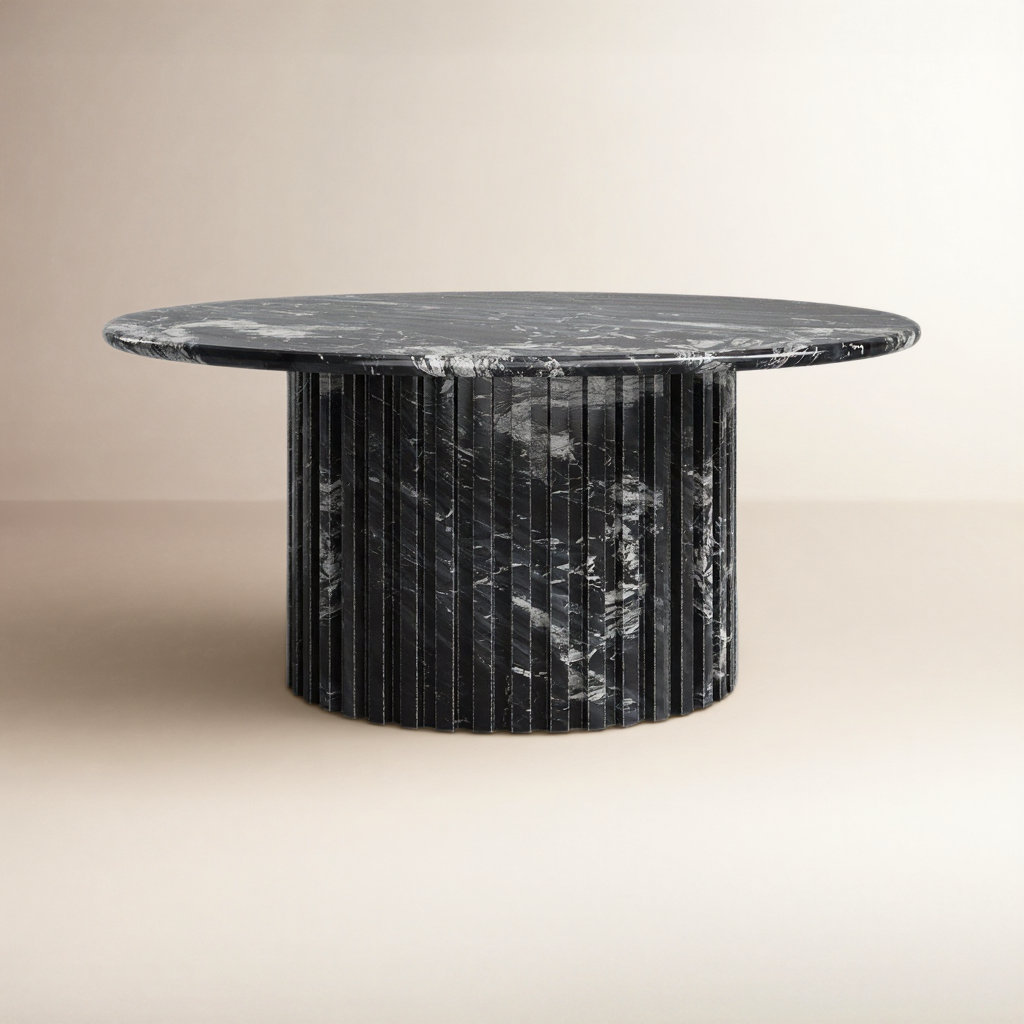 Genoa 36" Genuine Marble Coffee Table, Black Marble