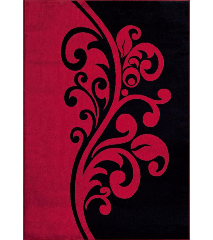 Tapis rouge / noir à motif floral, Rectangle 2 pi x 3 pi
