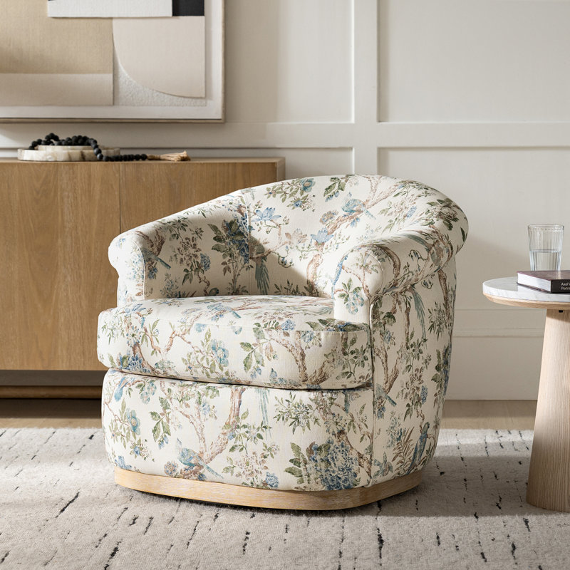 Loki 31.25"W Farmhouse Upholstered Fully Assembled Swivel Barrel Chair, Blue Bird