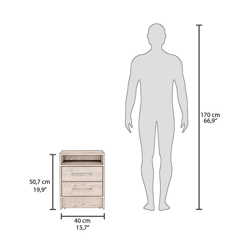 Table de chevet polyvalente avec plateau supérieur et tiroirs doubles pour le rangement