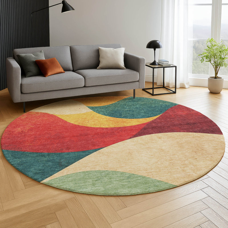 Premium Machine Washable Mayfield  swirls Rug, 8' Round, Orange