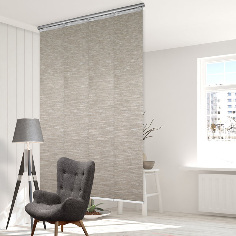 Oat Brown 4-Panel Single Rail Panel Track Extendable 34"-57"W x 91.4"H, Panel width 15.75"