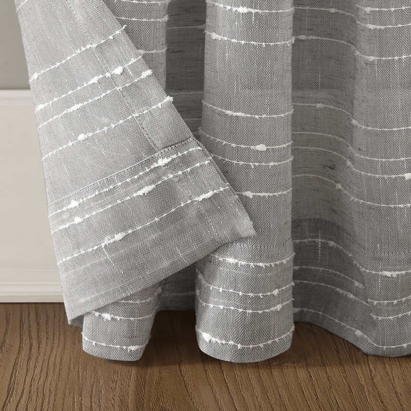 Textured Slub Anti-Dust Striped Semi-Sheer Rod Pocket Curtain Panel, 52" W x 84" L, Gray
