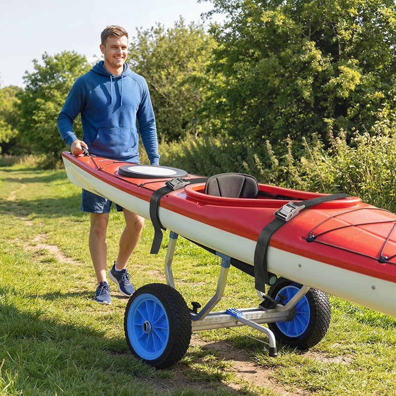 Chariot de kayak avec largeur réglable et grandes roues, Bleu et noir