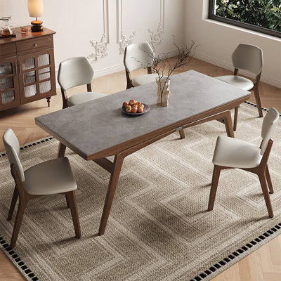 Conway 4 - Person Nut-brown Rectangular Sintered Stone Tabletop Dining Table Set