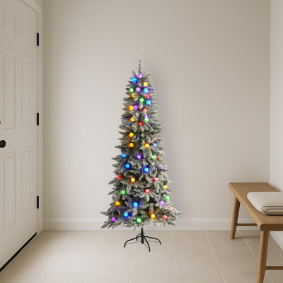 Sapin de Noël artificiel floqué avec lumières multicolores