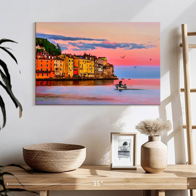 Coucher de soleil sur la côte Gillard Rovinj, H 16 po x l 24 po