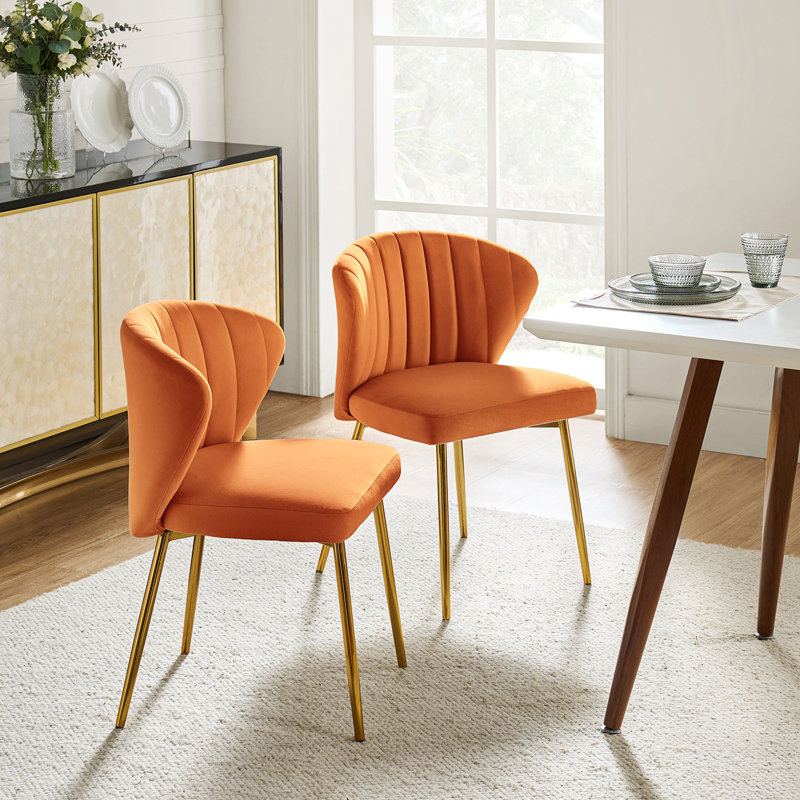 Chaise à oreilles Leona, Velours orange