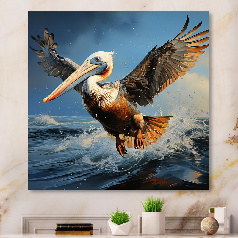 «Grey Pelican Portrait Vibrant I», reproduction sur toile, H 30 po x l 30 po, Toile tendue