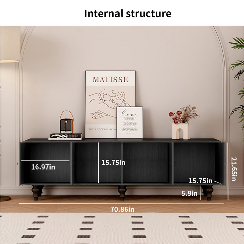 Meuble télé en bois de pin avec 4 armoires de rangement