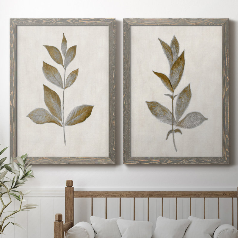 Bronze Leaf I - ensemble de 2 reproductions, Toile encadrée, H 31,5 po x l 47 po, Gris