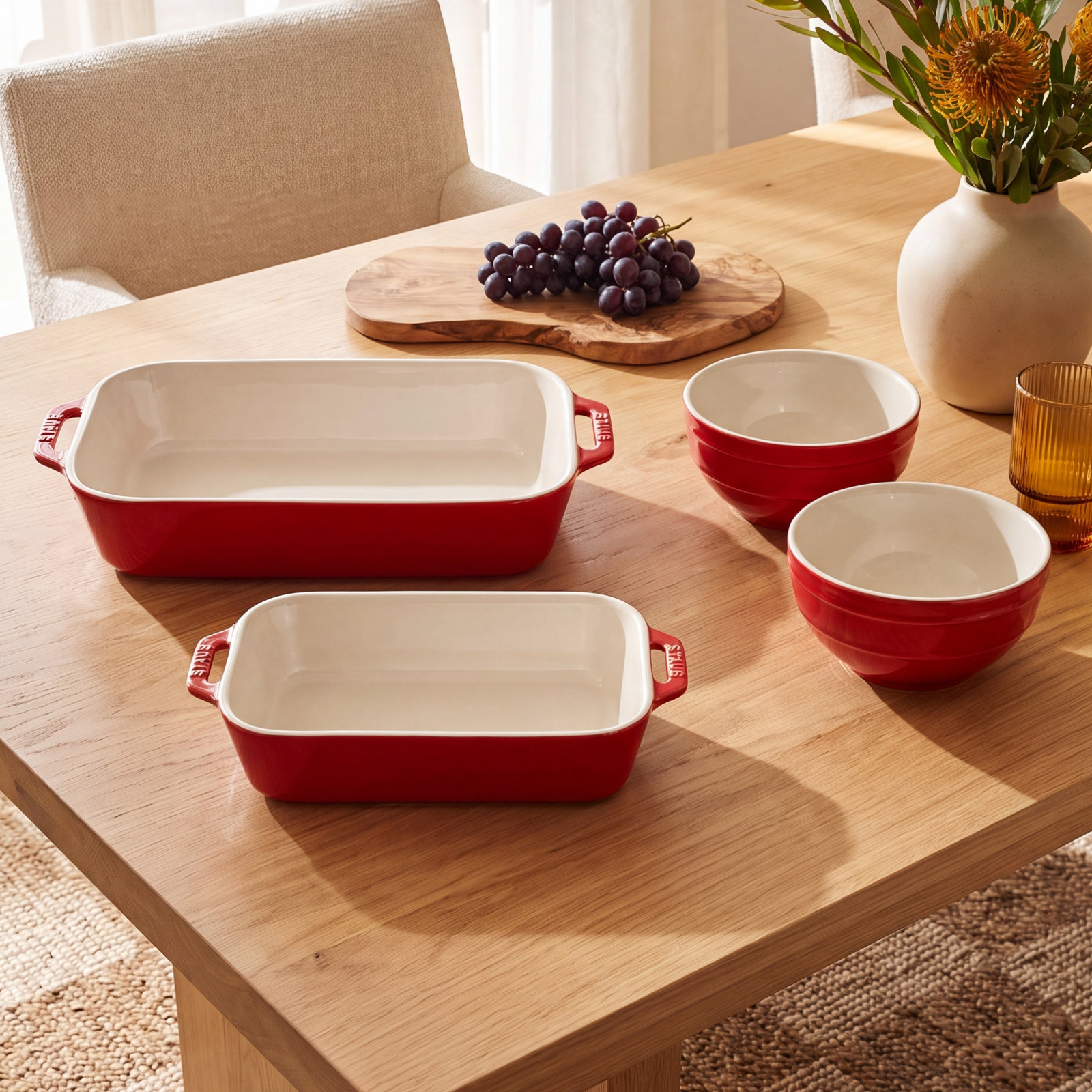 Staub Ceramic 4-Piece Baking Dish Set, Cherry 