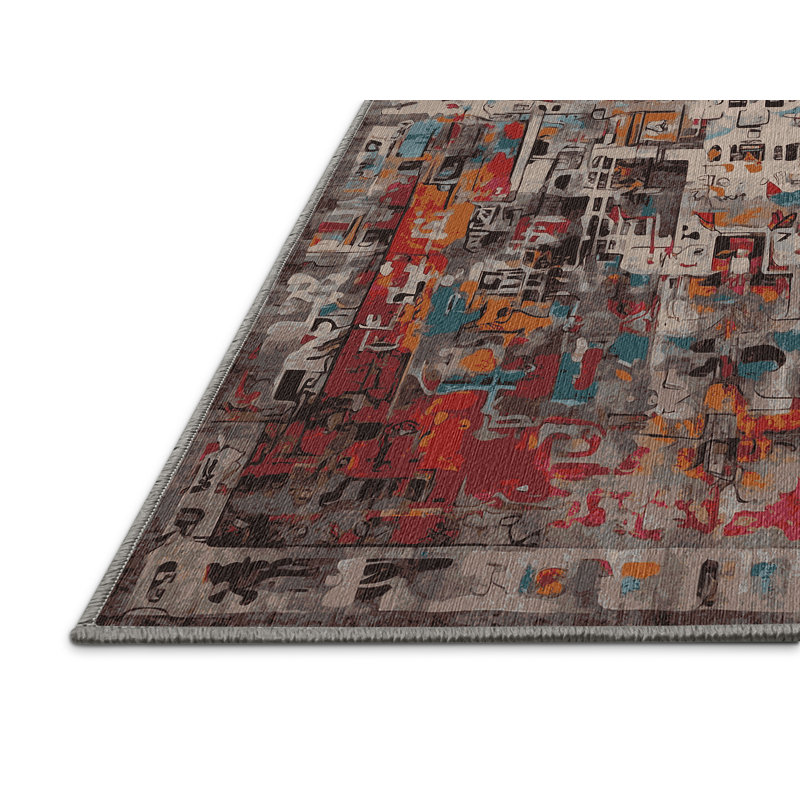 Machine Washable Gray Area Rug, Rectangle 4' x 6'