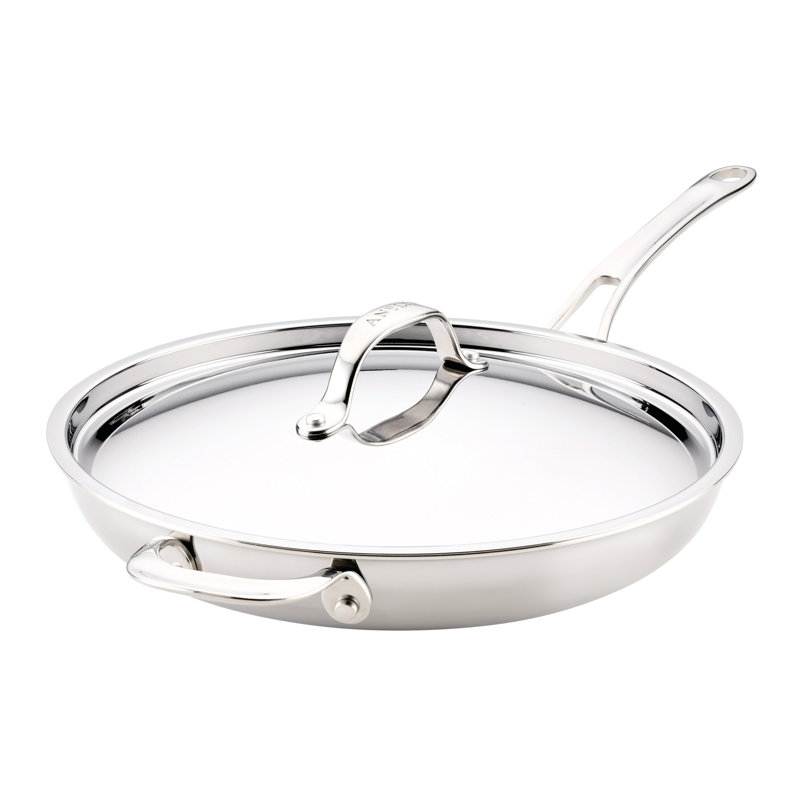 Anolon Everlast Tri-Ply Clad Frying Pan With Lid And Helper Handle, 12.5-Inch, Stainless Steel