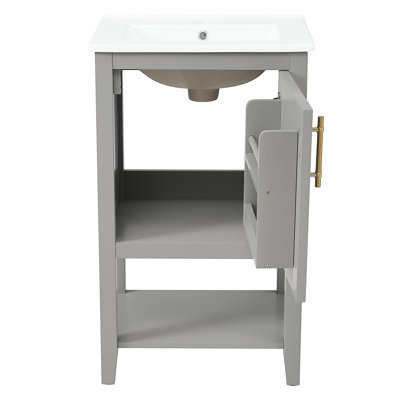 20" Bathroom Vanity With Sink, Bathroom Cabinet With Soft Closing Door, Storage Rack And Open Shelf, Grey(Old SKU:WF308492AAE)