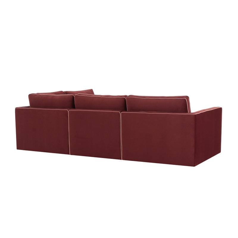 Clairah Modular Laf Sectional, Red Velvet, Right Hand Facing