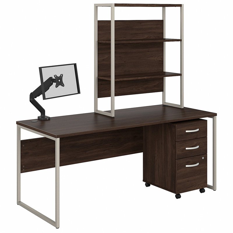 Bureau hybride avec rehausse, Noyer noir
