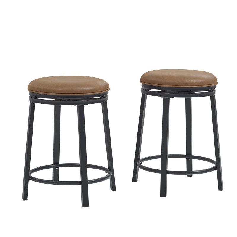 Set Of 2 Black Metal Swivel Bar Stools 360° Swivel Counter Height Stools For Kitchen Pub Cafe