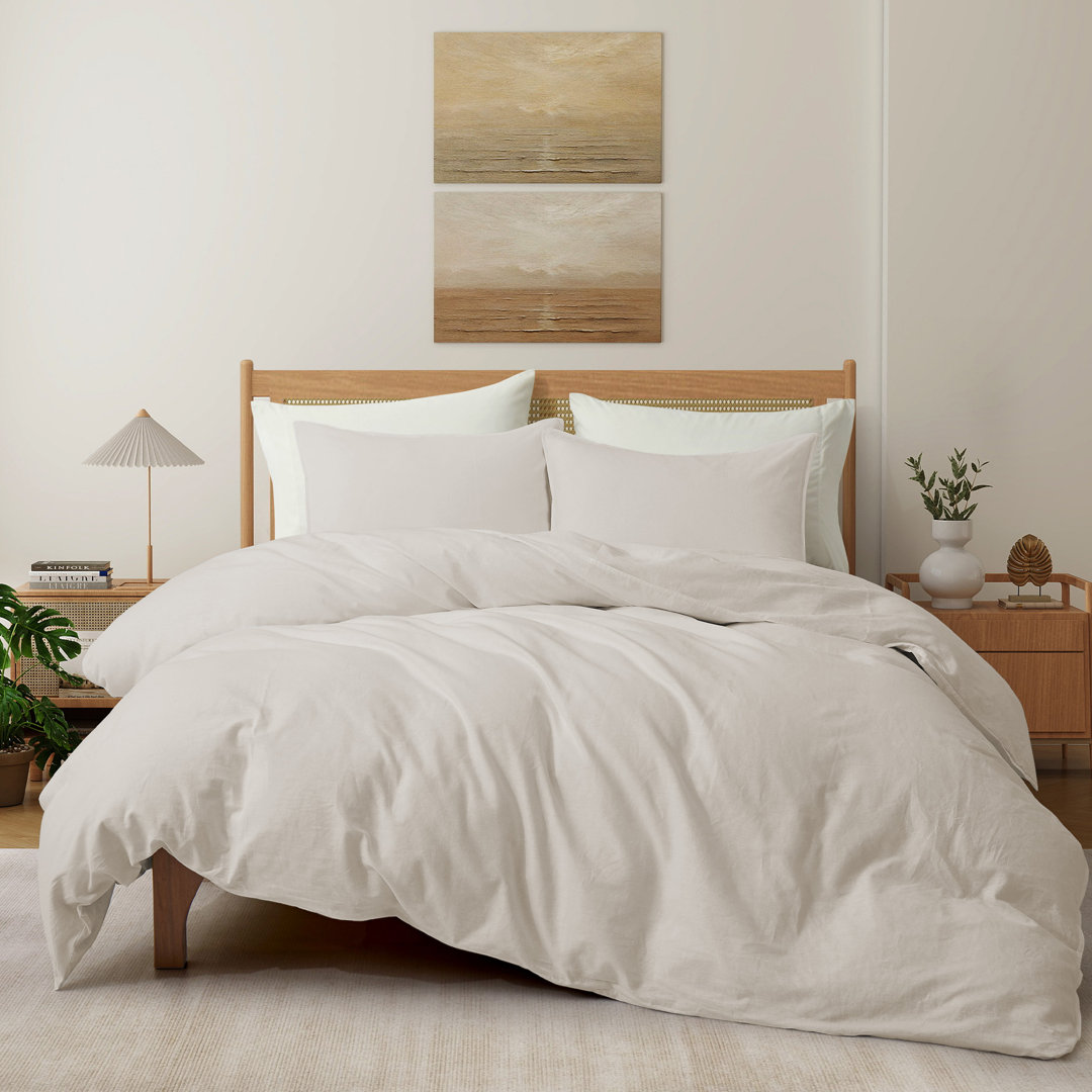 Linen and Cotton Duvet Cover with Pillowcase Peace Nest 
