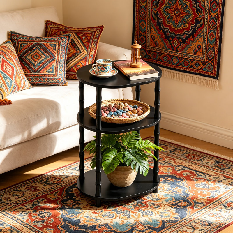 Black Oval 3-Tier Accent Side Table Nightstand