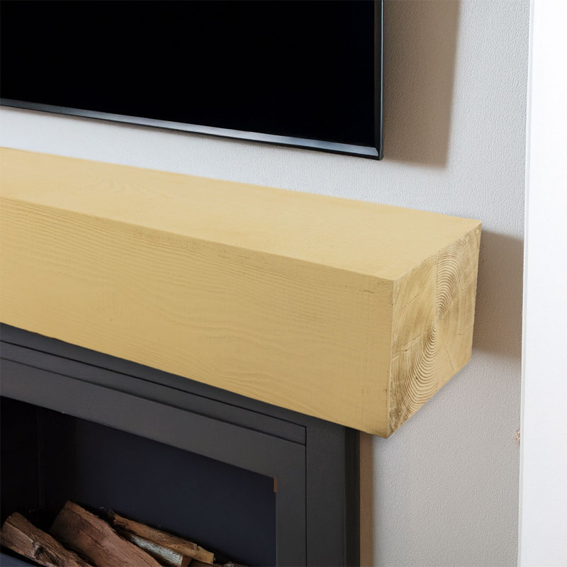Rustic Sawn Heritage Timber Faux Wood Fireplace Mantel, Primed Tan, 5.5" H x 78" W x 7.5" D