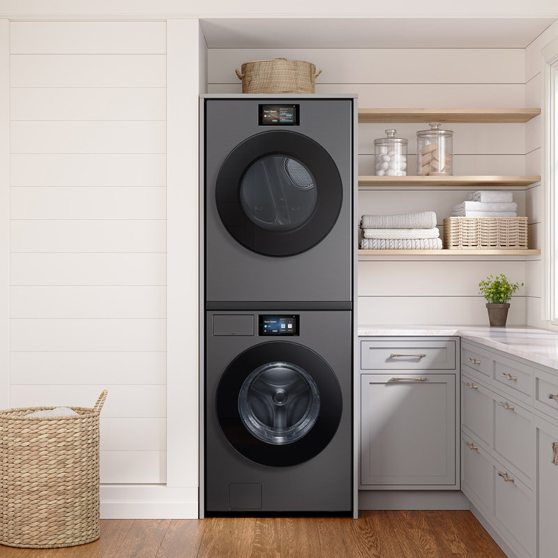 Samsung 7.6 cu. ft. Bespoke AI Ultra Capacity Front Load Electric Dryer with AI Home and AI OptiDry+ in Ivory, Dark Steel