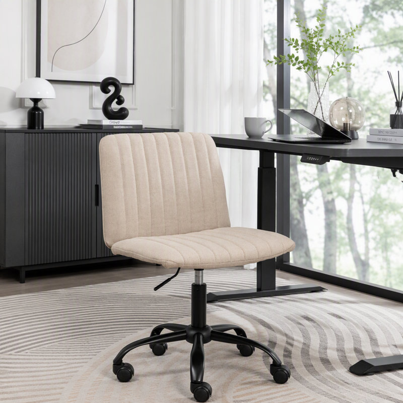 Chaise de bureau pivotante en tissu respirant, Polyester beige