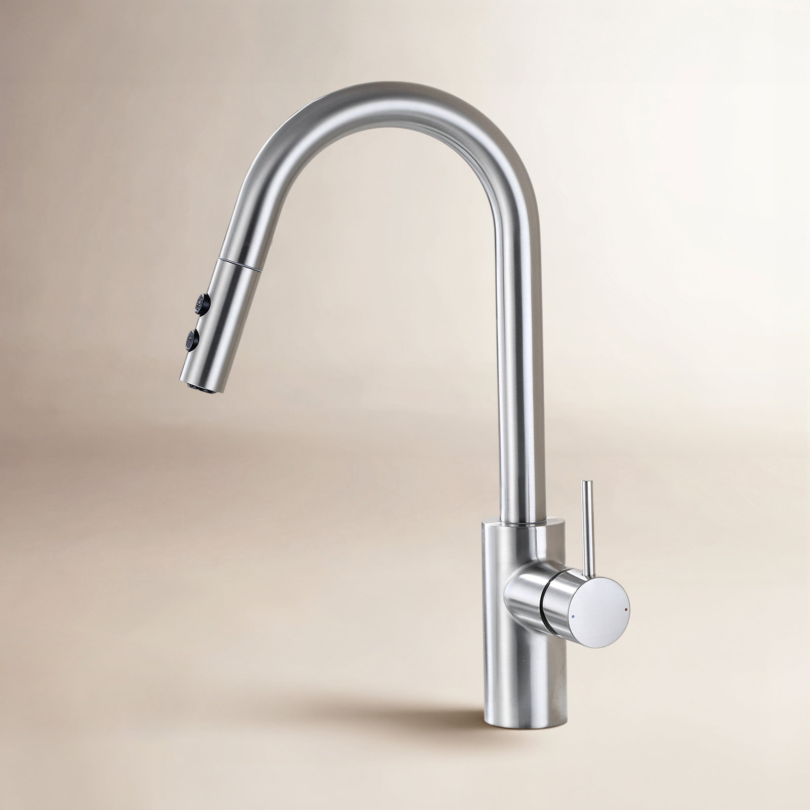 Contemporary Pull Down Single Handle Kitchen Faucet with Accessories, Brushed Nickel
