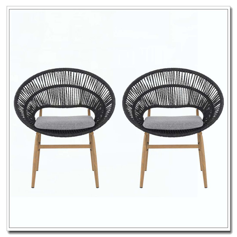 Chaise de salle à manger d'extérieur en osier de style papasan, Coussin gris/cadre noir