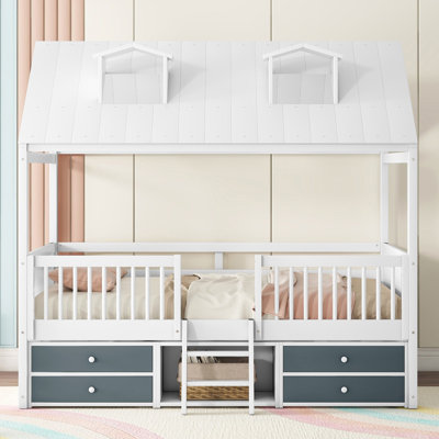 Structure de lit double en bois pleine grandeur, blanc