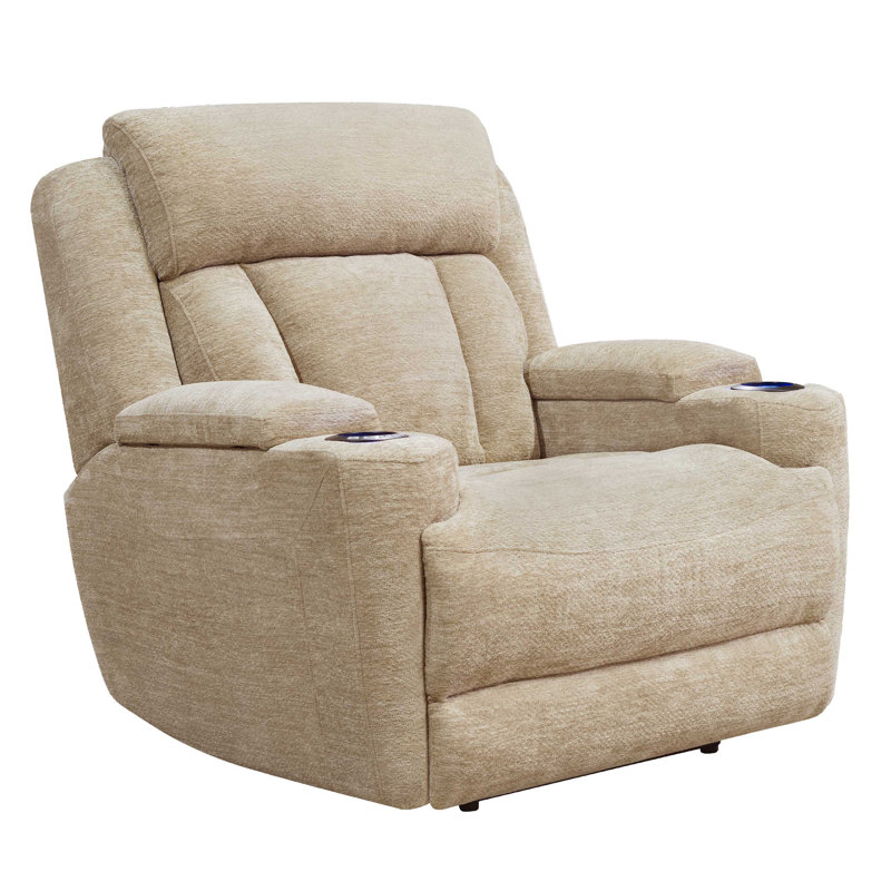 Pul 42" Upholstered Power Recliner with Adjustable Headrest with Pillow Top Arms, Lucky Fawn