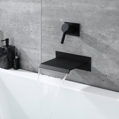 Sumerain 1 Handle Bathroom Waterfall Faucet, High Flow Wall Mount Bathtub Faucet with Waterfall Tub Spout with Rough in Valve