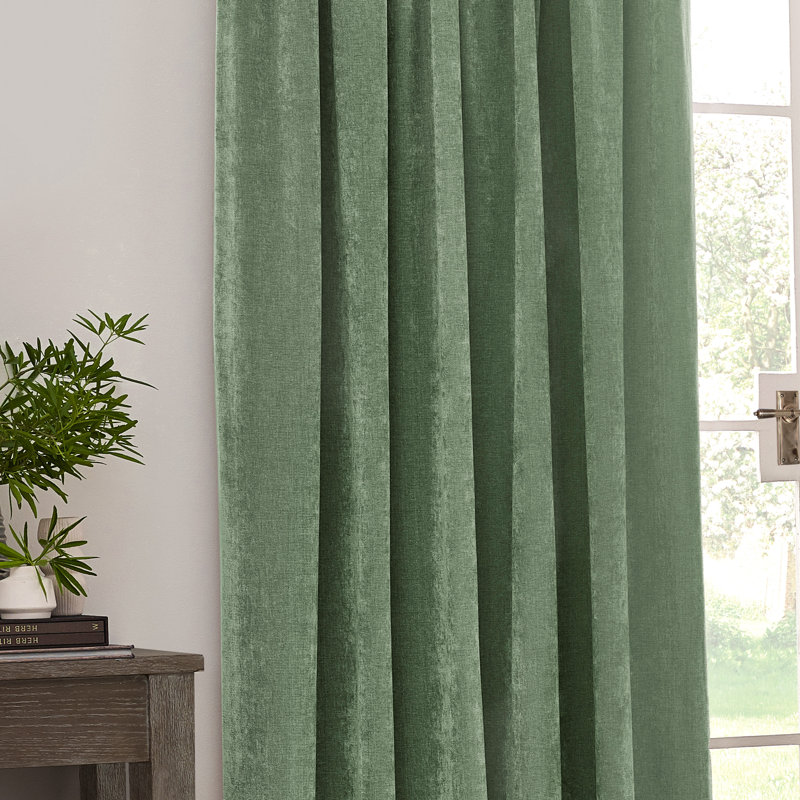 Heavy Chenille Room Darkening Pencil Pleat Curtains, 168 W x 183 D cm, Green