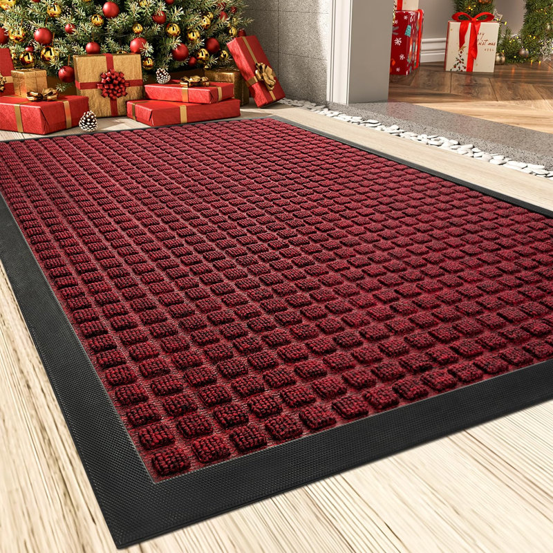 Tapis d'entrée / extérieur antidérapant durable, L 36 po x L 24 po, Rouge