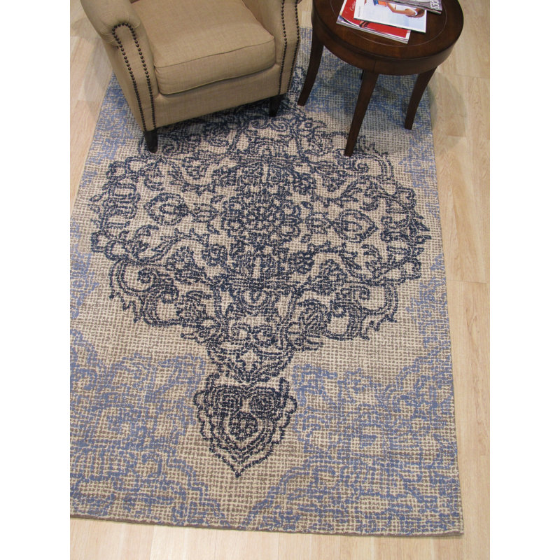 Tapis oriental ivoire en laine touffeté à la main Madallion, Rectangle 8 pi 9 po x 11 pi 9 po