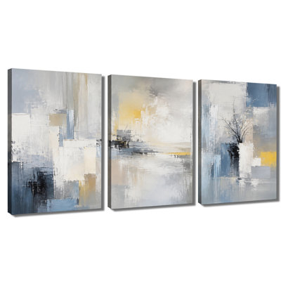 3 panneaux muraux bleus, impression sur toile texturée abstraite pour salon