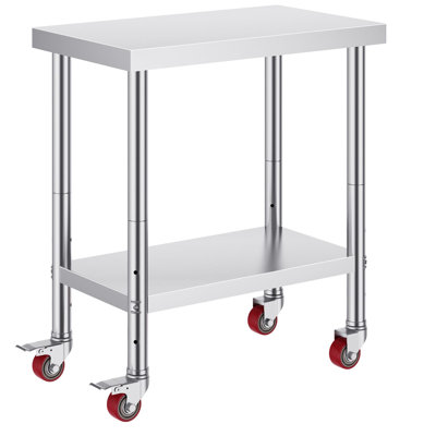SUS201 Stainless Steel Work Table 30 x 18 x 34 Inch 1 Piece Silver 700 lbs Load Capacity with 4 Swivel Casters