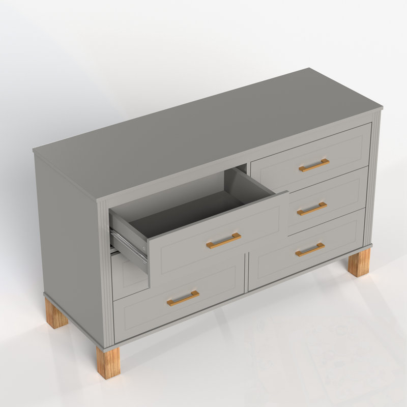 Armoire de rangement moderne à 6 tiroirs avec poignées en métal, Gris