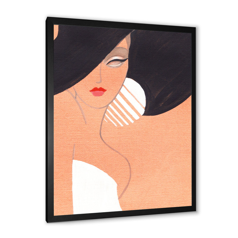 Portrait d'un mannequin élégant - Mid-Century, Impression noire sur toile encadrée, H 32 po x l 16 po x P 1 po