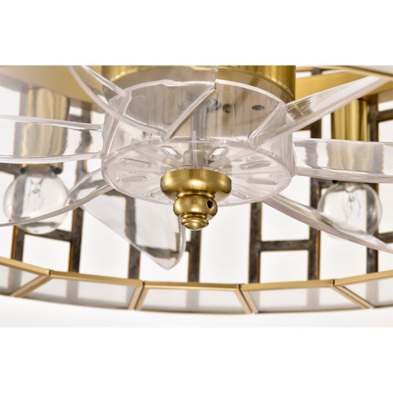 Belmonte Brass Fandelier Lighted Ceiling Fan With Crystal Shade Brass Trim Remote Control