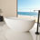 67” Freestanding Soaking Solid Surface Bathtub Egg-Shell Design In White With Vertical Texture