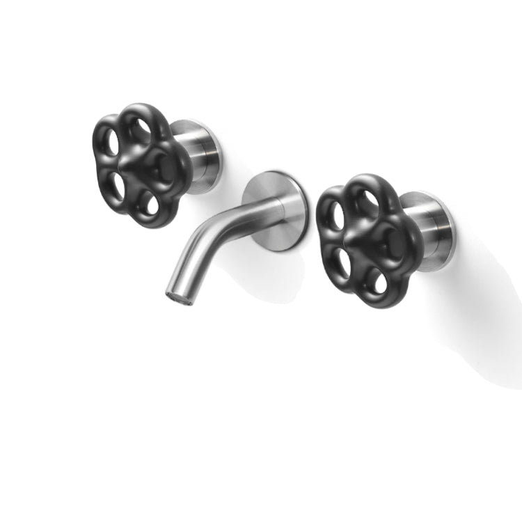 Acquaco Linki Daisy Wall Mount Three-Hole Two Handle Bathroom Lavatory Faucet with 3-3/4'' Spout Reach