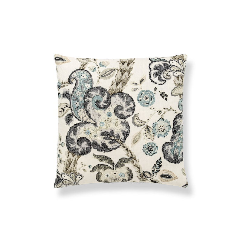 Cumbria Hand Block Pillow, Smoke/Ivory/Floral
