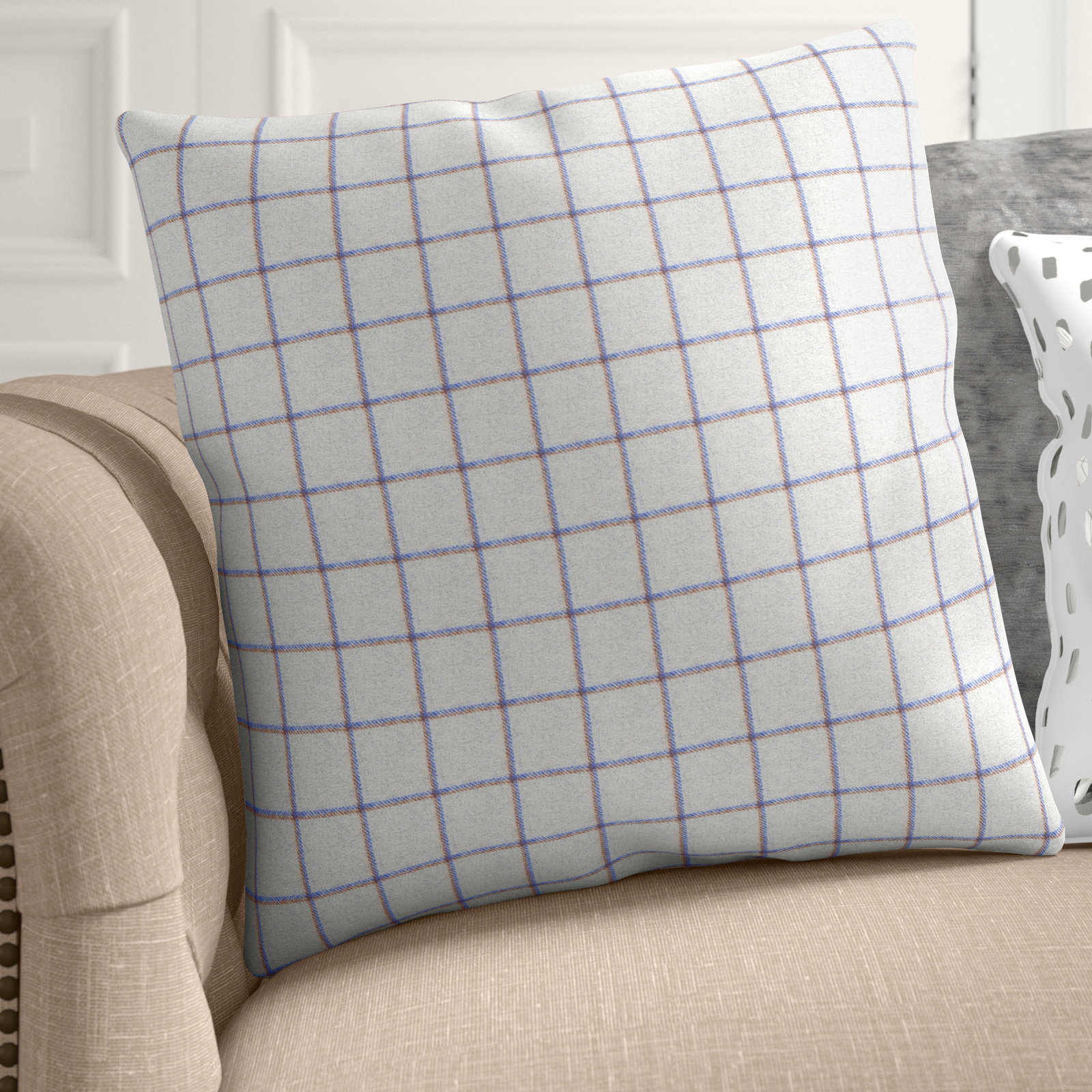 Saratoga Plaid Wool Throw Pillow, 18" H x 18" W, Down