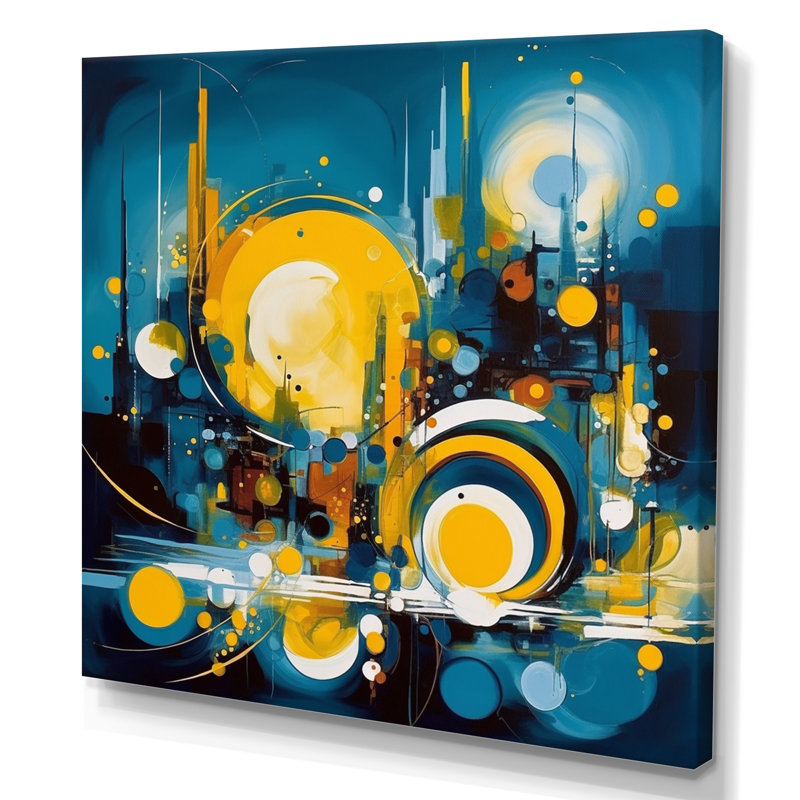 Nikkolette, pierre fluide bleue et jaune II sur toile, H 30 po x l 30 po x P 1 po, Toile tendue